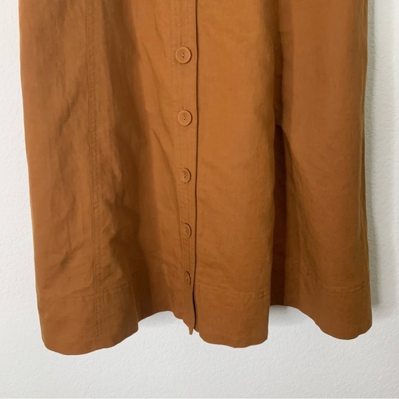 Madewell womens puff sleeve midi dress warm coffee brown linen blend 4 NEW - Picture 10 of 10